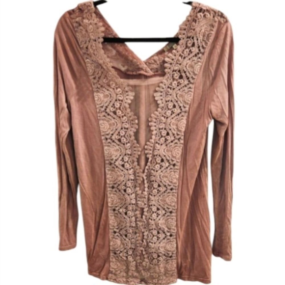 Gimmicks by BKE Mauve Pink Lace Embroidered Blouse SZ Small